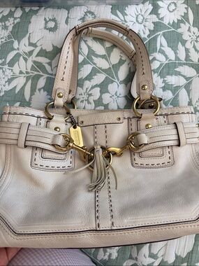 Coach Cream Leather Shoulder Satchel with Gold Hardware
